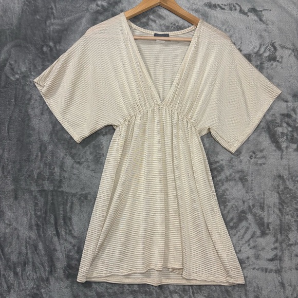 Jordan Taylor Cream Mesh Swimsuit Cover-up Sz S Deep V-neck Babydoll Y2K Beach - Picture 2 of 8